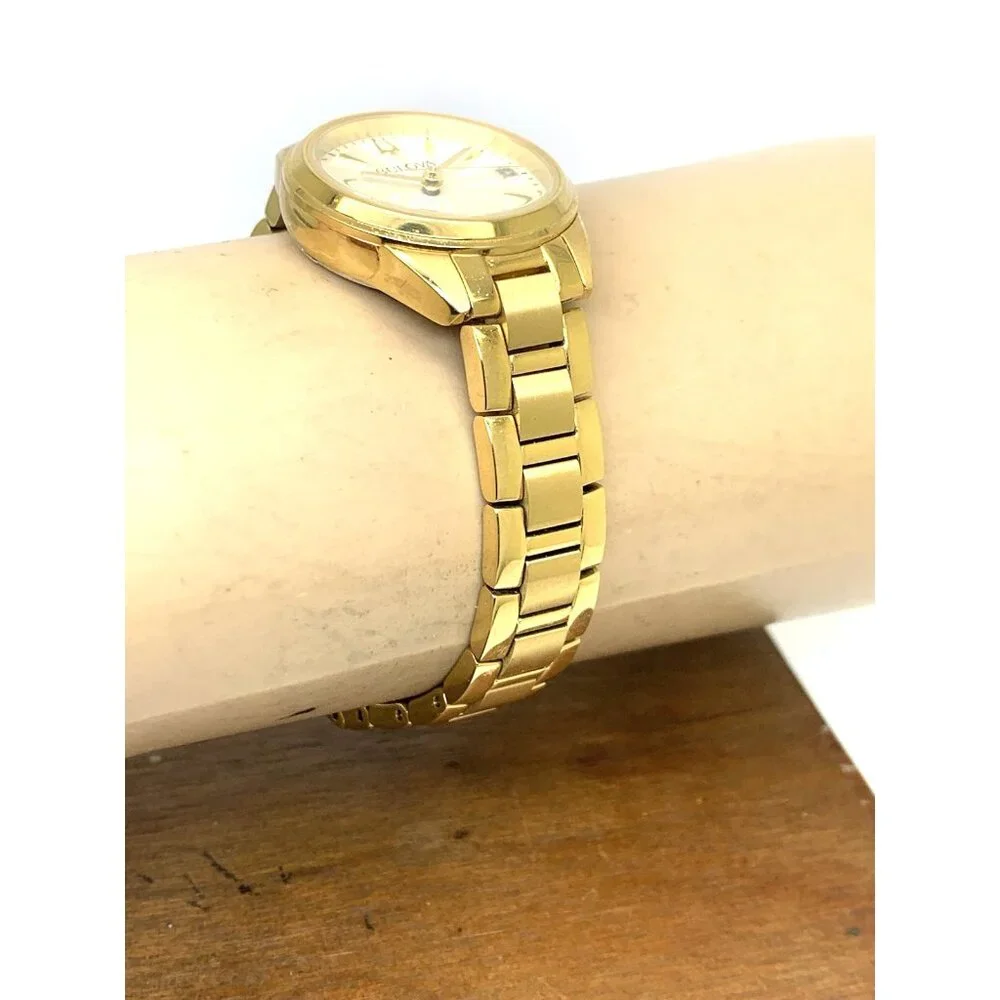 Bulova Women's Watch 97P150 Quartz Diamond Silver Dial Gold Stainless Steel 28mm